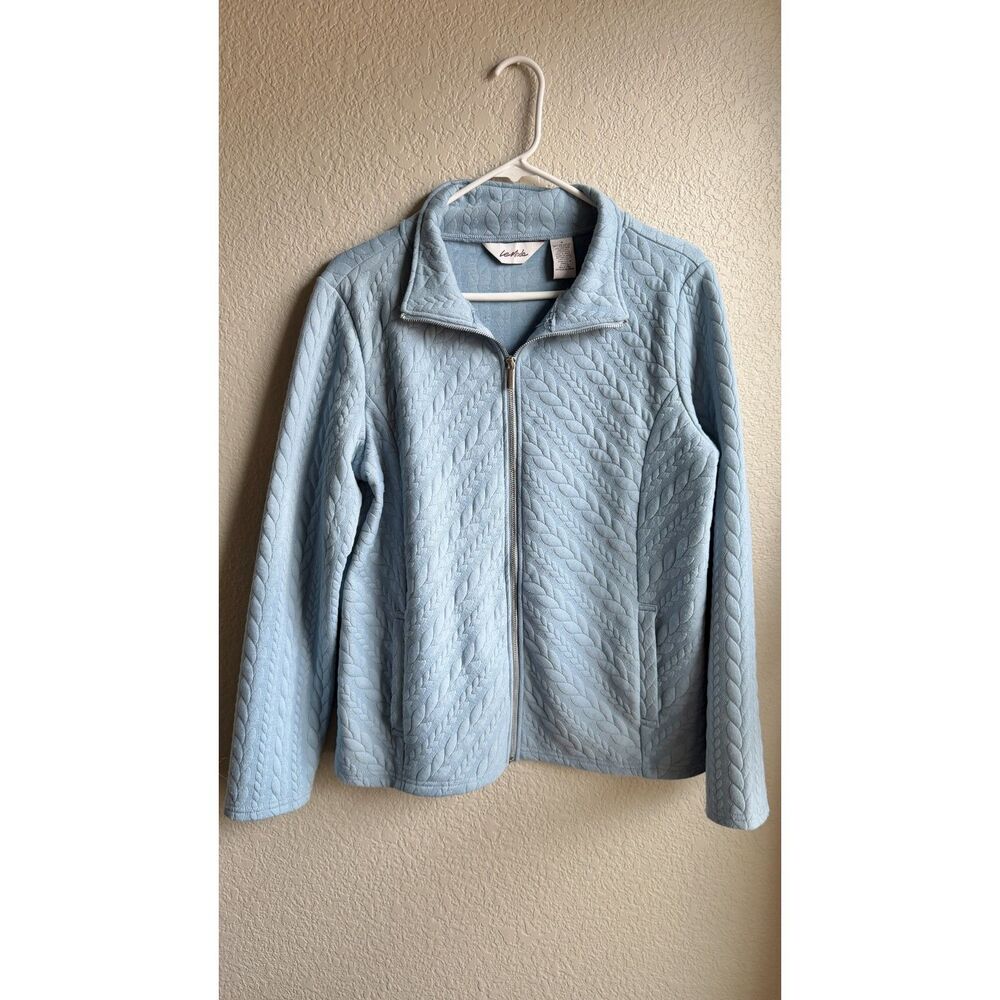 Le Moda Blue Cable Knit Textured Full Zip Jacket Womens Medium